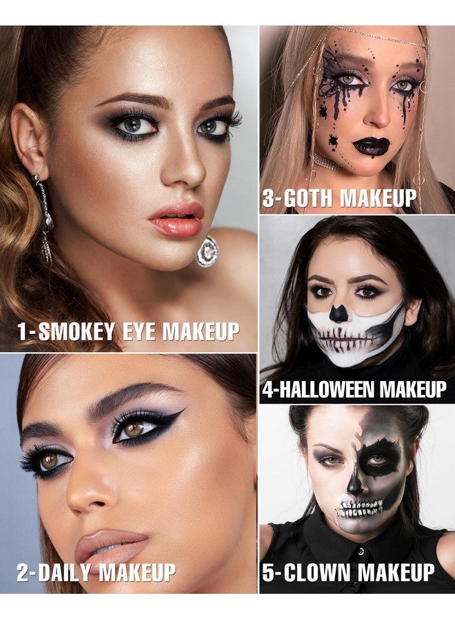 Black Smoky Eye Shadow Palette 8Color Dark Grey Smokey Eyeshadow For Goth Makeup Black Silver White Gray Shade For Halloween Pigmented & Long Lasting (Black)