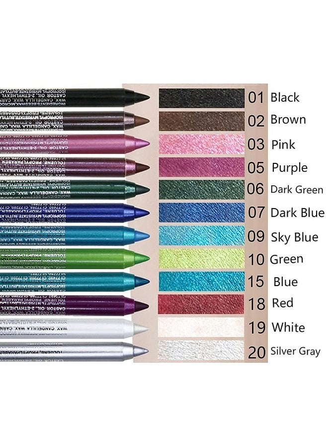 12Pcs Green Blue White Black Brown Purple Color Gel Glitter Eyeliner Pencils Set For Women Waterline Waterproof Smudge Proof Lapiz De Ojos Delineador De Ojos Contra El Agua Eye Liner Makeup 1