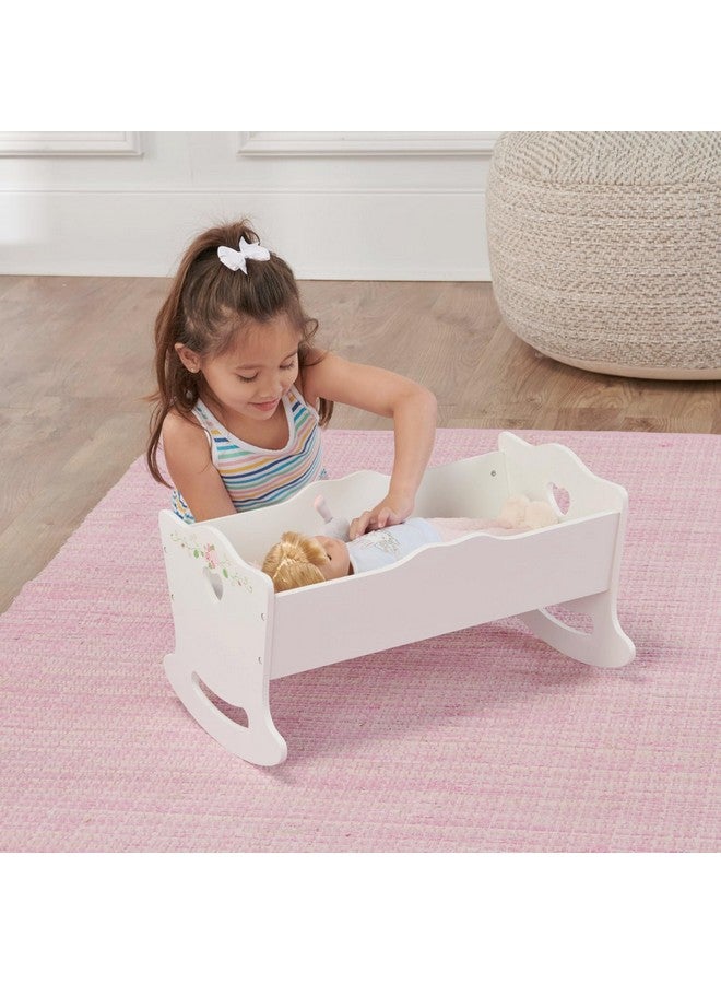 Toy Rocking Doll Bed With White Bedding And Personalization Kit For 20 Inch Dollswhite Rose