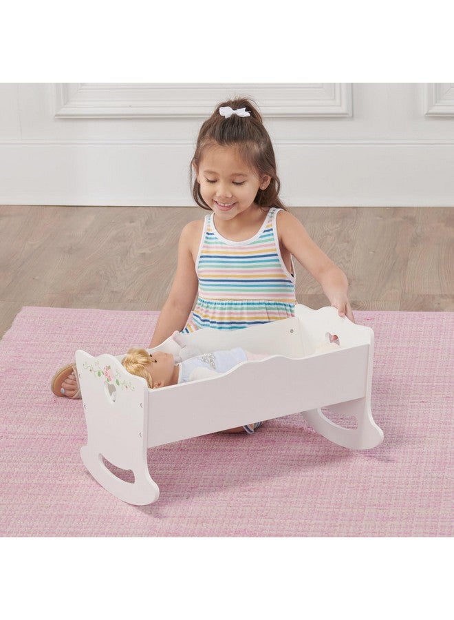 Toy Rocking Doll Bed With White Bedding And Personalization Kit For 20 Inch Dollswhite Rose