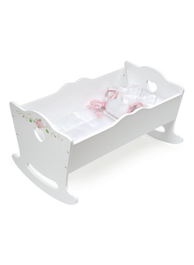 Toy Rocking Doll Bed With White Bedding And Personalization Kit For 20 Inch Dollswhite Rose