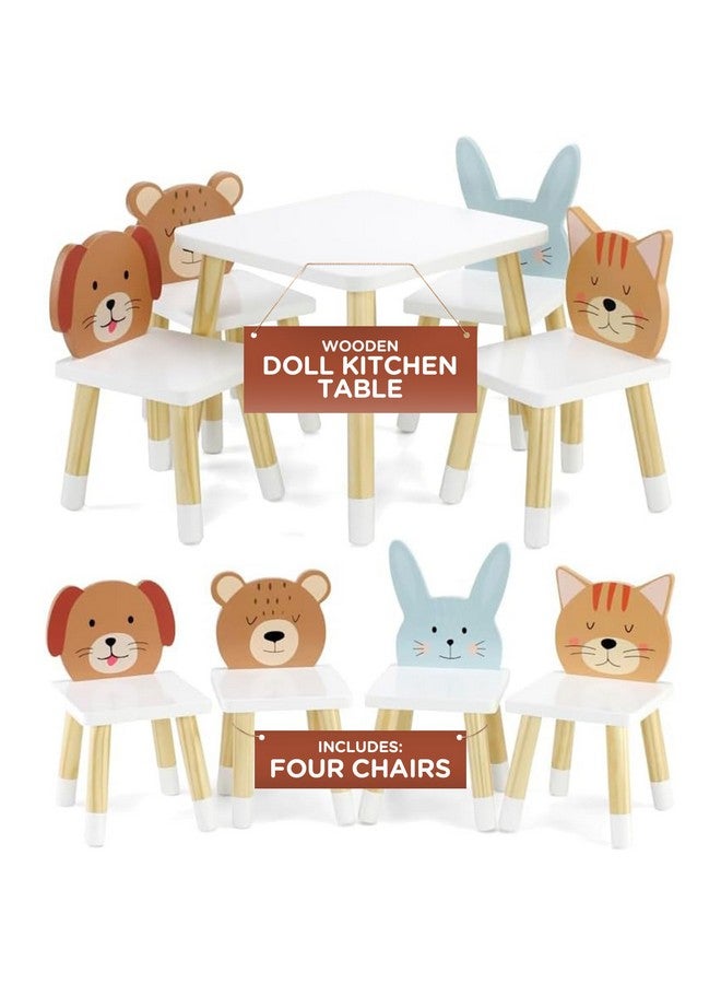 1418 Inch Doll New Wooden Kitchen Table And 4 Chair Dining Room Toy Gift Setanimals Theme 1418 Furniture Accessory