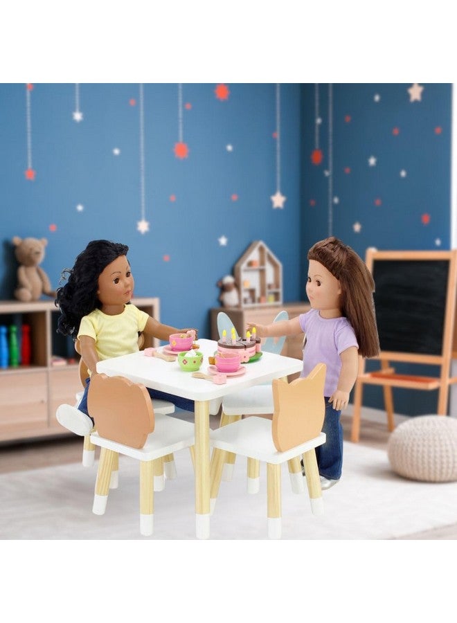 1418 Inch Doll New Wooden Kitchen Table And 4 Chair Dining Room Toy Gift Setanimals Theme 1418 Furniture Accessory