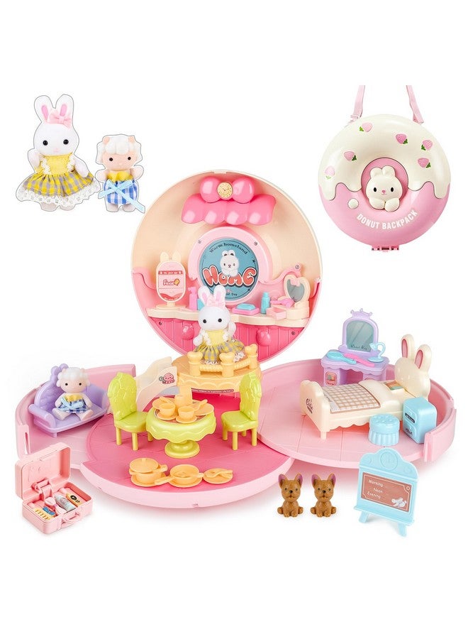 Portable Doll House Dream House For Girls 312 Fold And Go Fashion Play House With 2 Dolls Toy Figures & Home Furniture Accessories Pretend Play Travel Dollhouse Playset Birthday Xmas Gifts