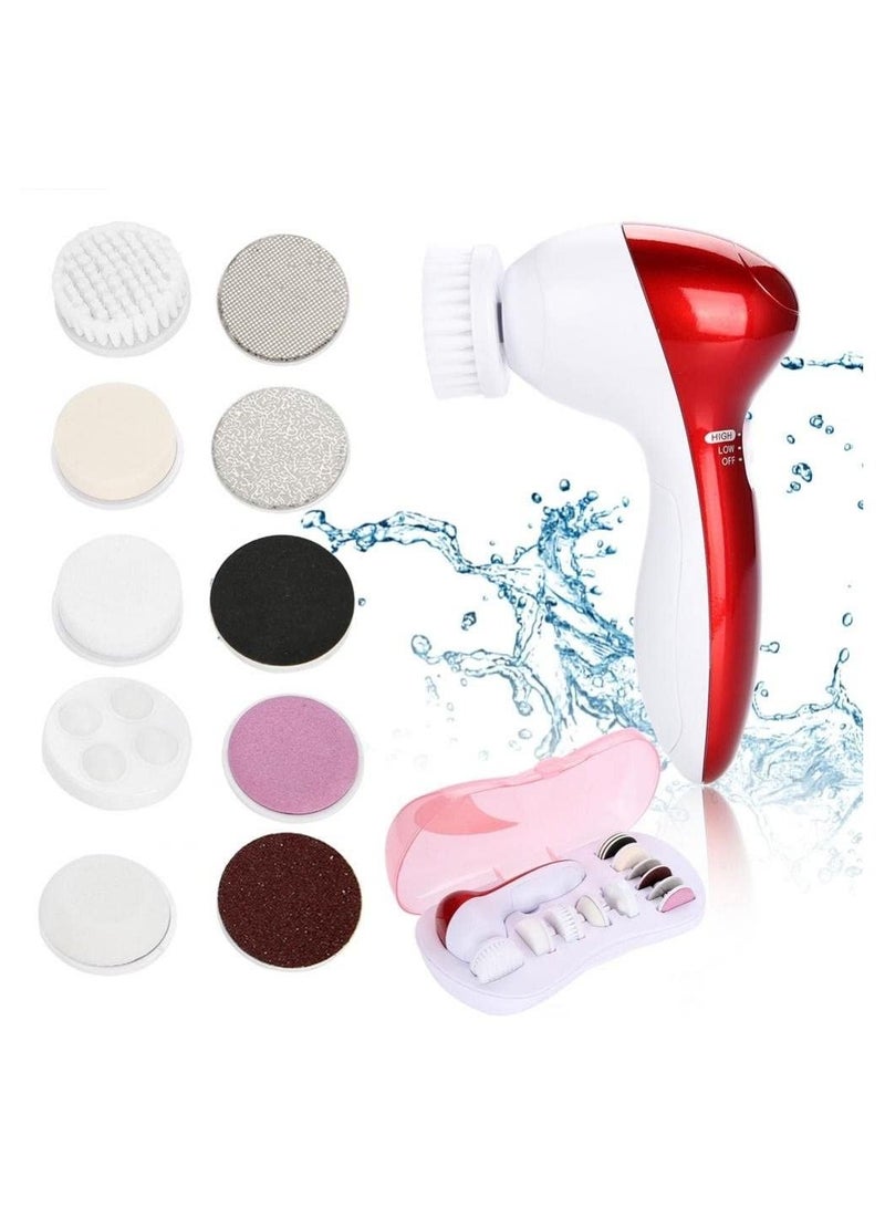 11 in 1 Facial Cleansing Brush, Electric Face Massage Cleanser Device, Foot Exfoliating Tool Grease Removal Tool with 3 Speeds Include 5 Different Heads for Body Skin Care