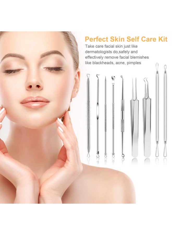 Pimple Popper Tool Kit Uubaar 9 Pcs Blackhead Remover Tools With Tweezers 16Heads Professional Acne Zit Pimple Popper Extraction Tools Whitehead Comedone Extractor Kit For Facial Nose
