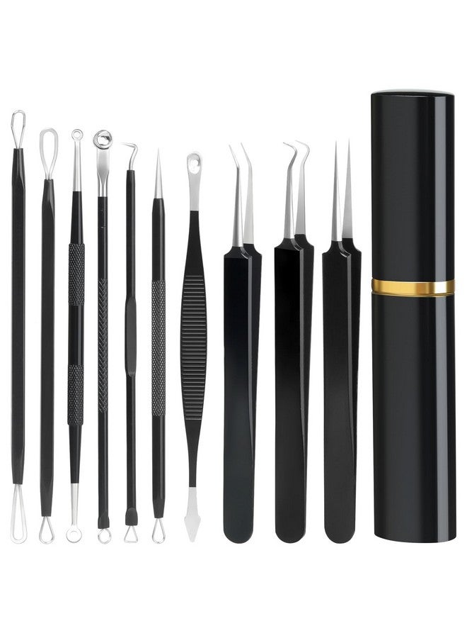 Pimple Popper Tool Kit10 Pcs Professional Blackhead Remover Comedones Extractor For Easy Removal For Pimplesblackheadszit Removing Facial And Nose Acne Removal Kit With Metal Box (Black)