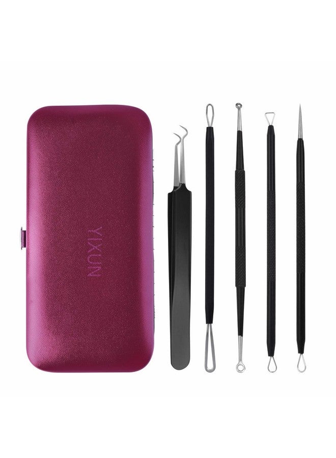 5 Pieces Of Blackhead Tweezers Acne Extractor Blackhead Removal Tool Kit Acne Removal Tool With Leather Bag Cosmetic Mirror Used For Nose And Facial Blemishes Whiteheads Popup Acne