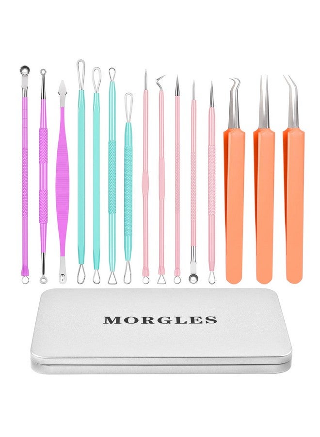Blackhead Remover Tools Morgles 15Pcs Pimple Popper Tool Kit Professional Stainless Comedone Pimple Extractor Tool For Blackhead Blemish Zit Removing With Metal Case