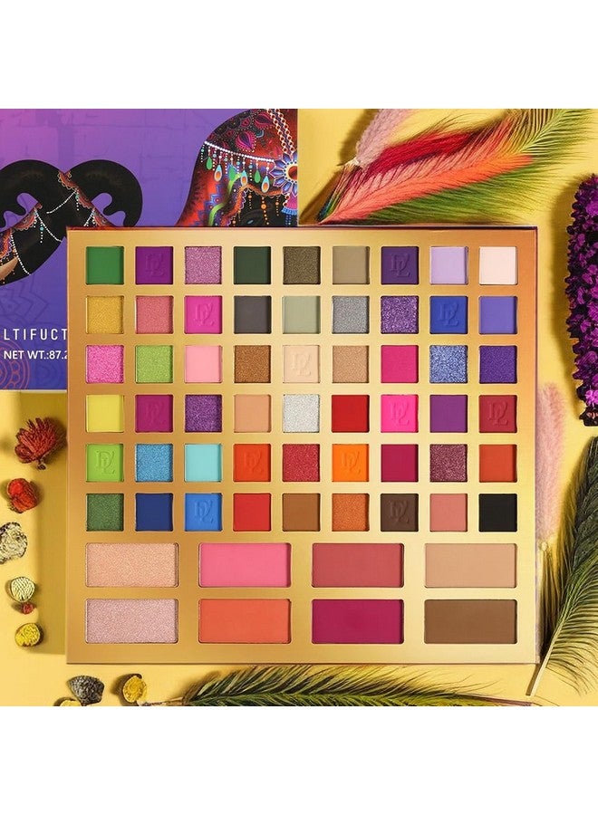 De’Lanci Professional Eyeshadow Makeup Platte62 Colors Big Colorful Matte Glitter Long Lasting Highly Pigmented Waterproof Eye Shadow Contour Blush Powder Highlighter All In One