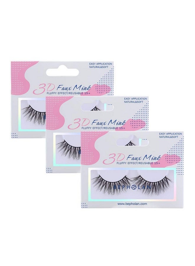 3 Pairs False Eyelashes Synthetic Fiber Material 3D Faux Mink Lashes Natural Round Look Reusable 100% Handmade & Crueltyfree Xmz140