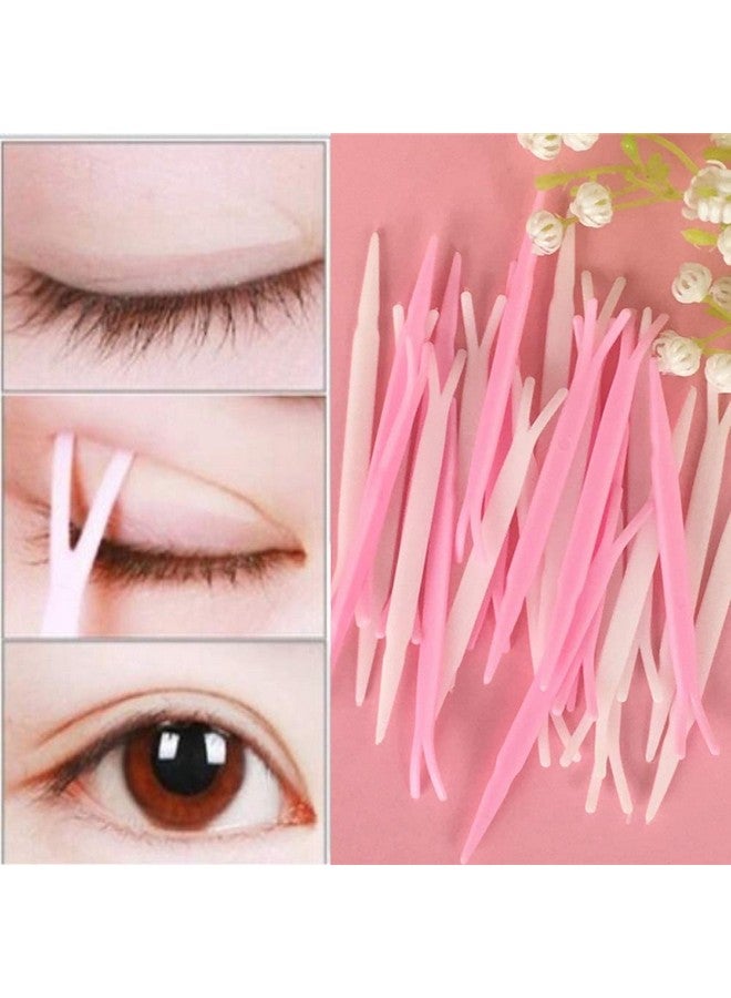100 Pieces 2.87 Inch Eyelids Tape Forks Double Eyelid Tape Forks Plastic Double Eyelid Soft Stick Eyelid Sticker Tape Aid Paste Y Clip Fork Rods Eyelid Makeup Accessories White