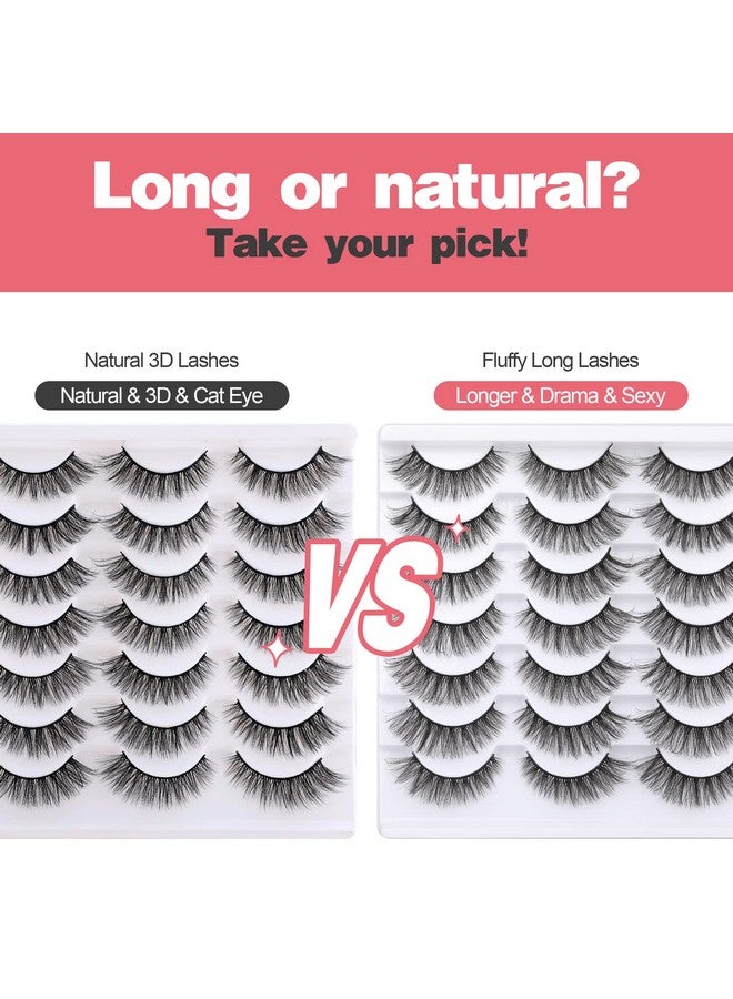 Lashes Mink Natural Look Cat Eye Wispy False Eyelashes Fluffy Volume Long Fake Eye Lashes Pack 3D Strip Faux Mink Eyelashes 14 Pairs