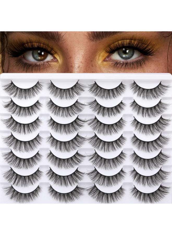 Lashes Mink Natural Look Cat Eye Wispy False Eyelashes Fluffy Volume Long Fake Eye Lashes Pack 3D Strip Faux Mink Eyelashes 14 Pairs