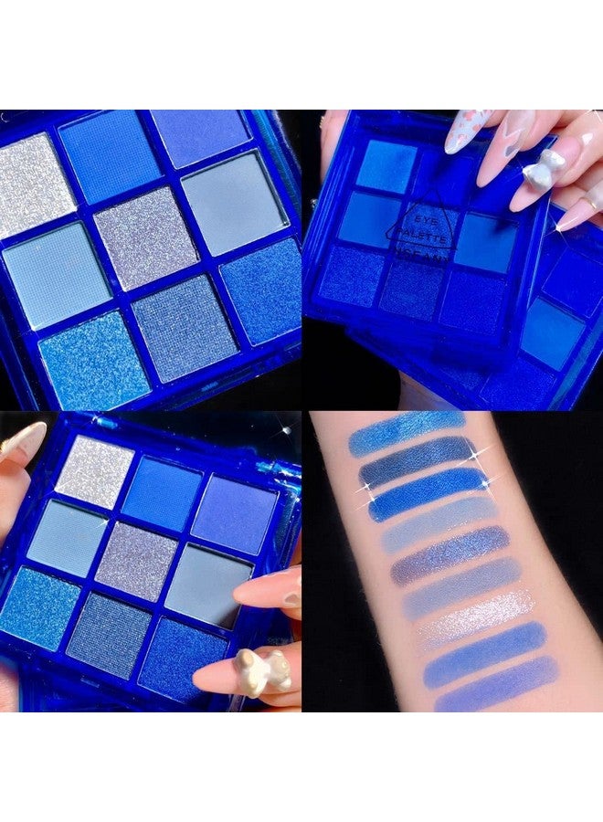 9 Colors Blue Eyeshadow Palette Pressed Pigment Glitter Eye Shadow Pallete Matte Shimmer Makeup Powder Long Lastingblue