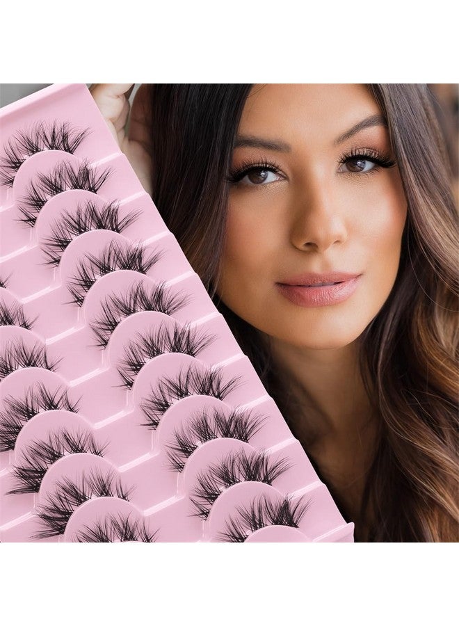 10 Pairs Lashes False Eyelashes Natural Look Cat Eye Wispy Manga Lashes Mink Lashes Fluffy Eye Lashes Pack Clear Lash Band Fake Eyelashes