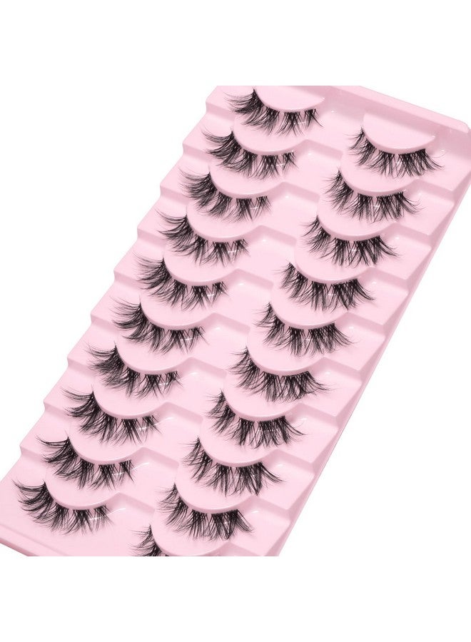 10 Pairs Lashes False Eyelashes Natural Look Cat Eye Wispy Manga Lashes Mink Lashes Fluffy Eye Lashes Pack Clear Lash Band Fake Eyelashes