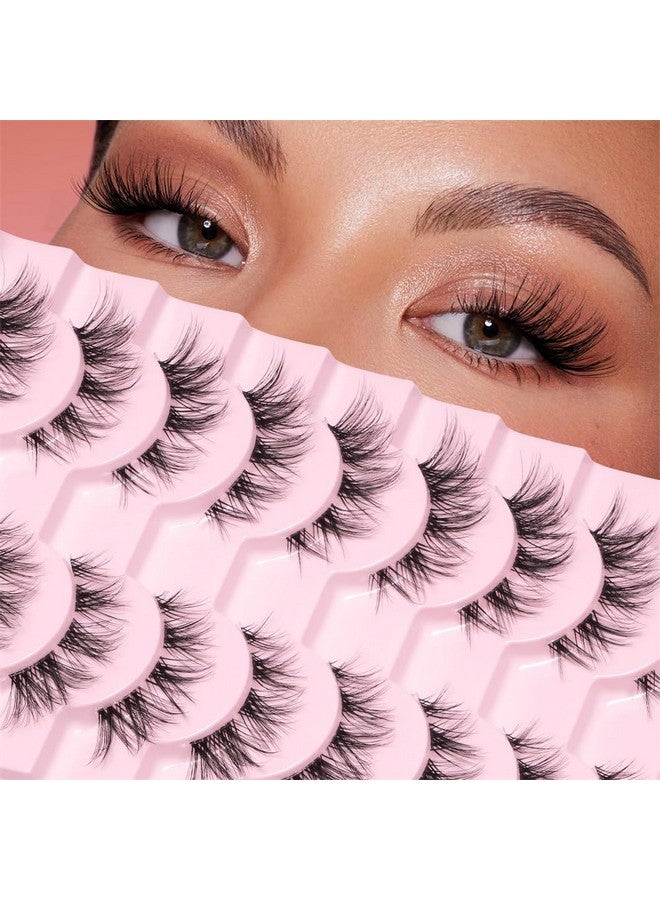 10 Pairs Lashes False Eyelashes Natural Look Cat Eye Wispy Manga Lashes Mink Lashes Fluffy Eye Lashes Pack Clear Lash Band Fake Eyelashes