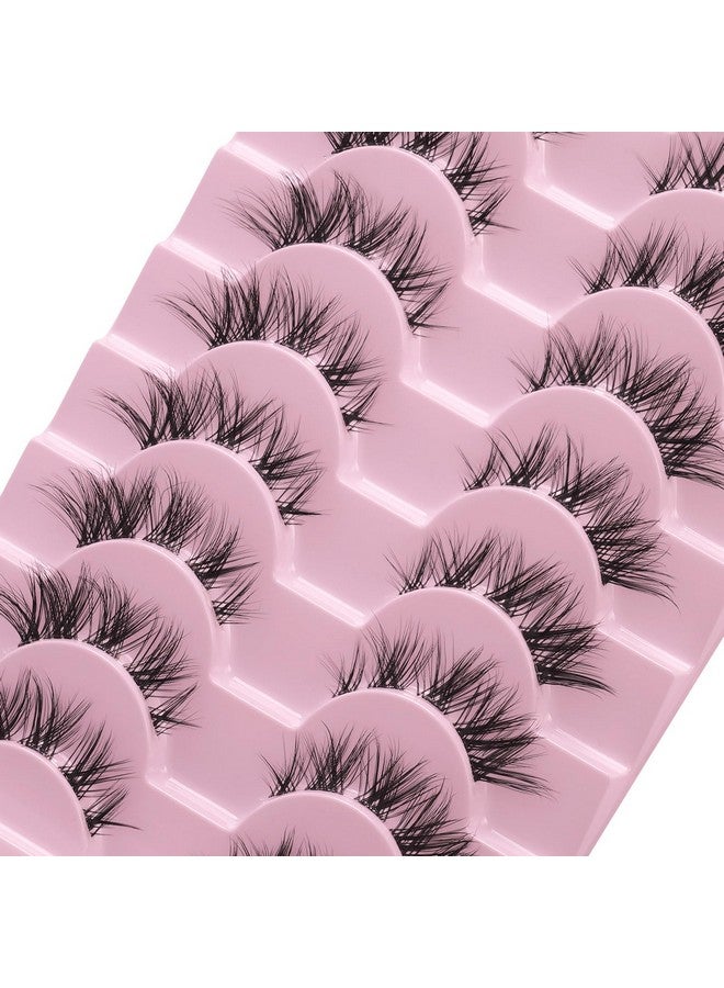 10 Pairs Lashes False Eyelashes Natural Look Cat Eye Wispy Manga Lashes Mink Lashes Fluffy Eye Lashes Pack Clear Lash Band Fake Eyelashes