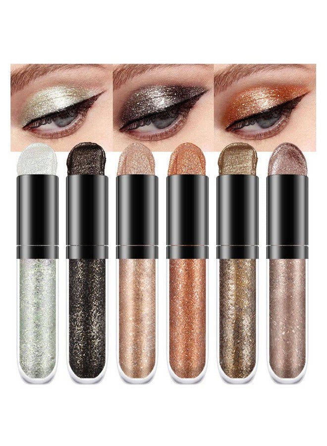 6 Colors Gold Liquid Glitter Eyeshadow Colorful Liquid Eyeliner Set Silver Shimmer Sparkle Shiny Light Glitter Metallic Pigment Eye Shadow Liner Makeup Palette Kit Quick Drying Longwearing A