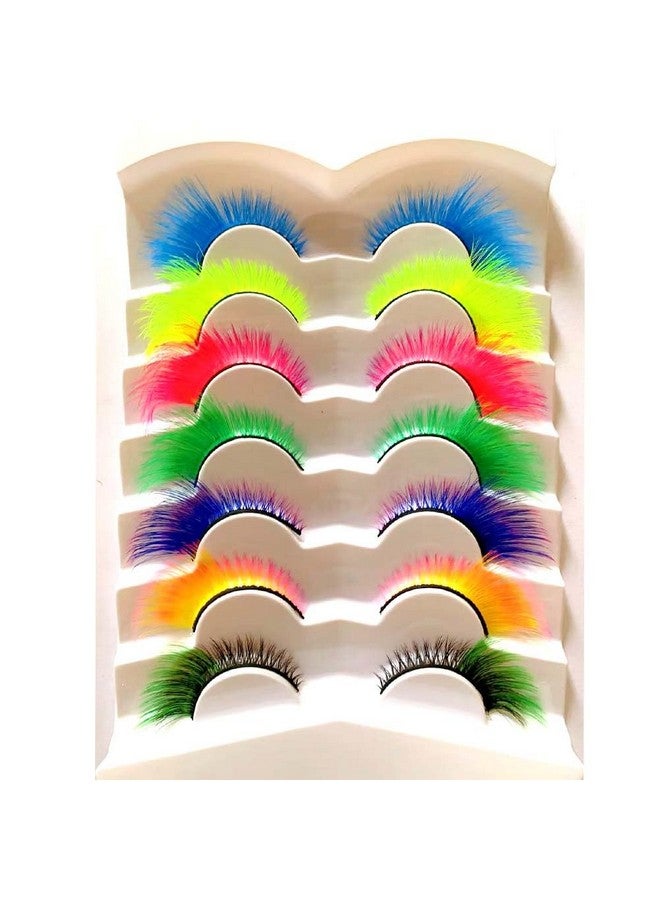 Sunniess Ombre Colored Lashes Cateye Eyelashes Fluffy Wispy Fake Lashes For Halloweens Cosplay Party Stage Make Up Faux Mink False Eyelashes 7 Pairs (7Ce01)