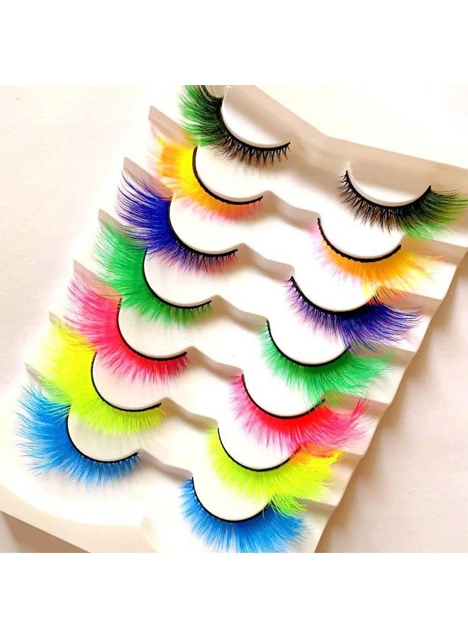 Sunniess Ombre Colored Lashes Cateye Eyelashes Fluffy Wispy Fake Lashes For Halloweens Cosplay Party Stage Make Up Faux Mink False Eyelashes 7 Pairs (7Ce01)