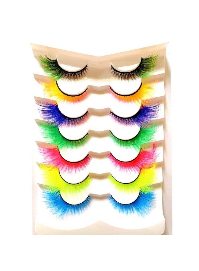 Sunniess Ombre Colored Lashes Cateye Eyelashes Fluffy Wispy Fake Lashes For Halloweens Cosplay Party Stage Make Up Faux Mink False Eyelashes 7 Pairs (7Ce01)