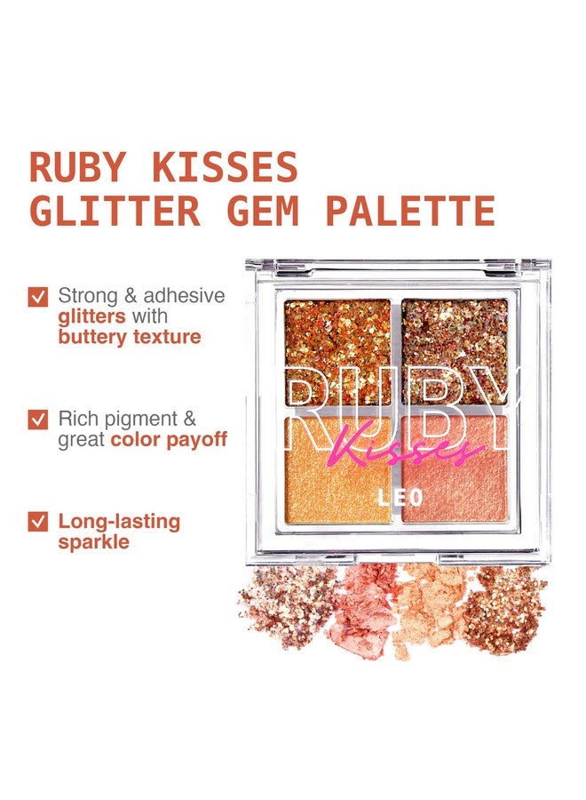 Glitter Gem Palette 4 Shades Highly Pigmented Chunk Glitter Buttery Texture Longlasting Eye Makeup (Leo)