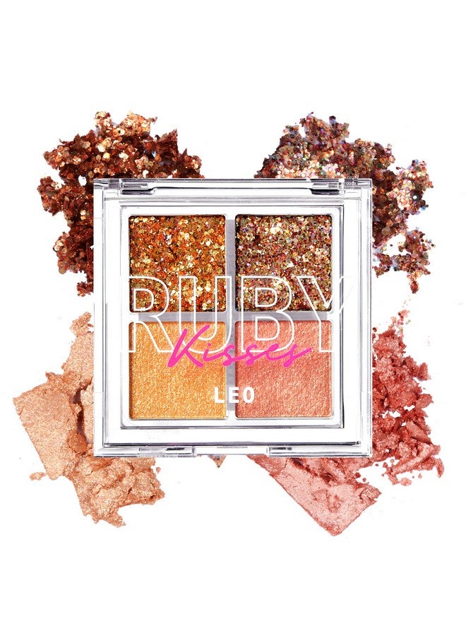Glitter Gem Palette 4 Shades Highly Pigmented Chunk Glitter Buttery Texture Longlasting Eye Makeup (Leo)
