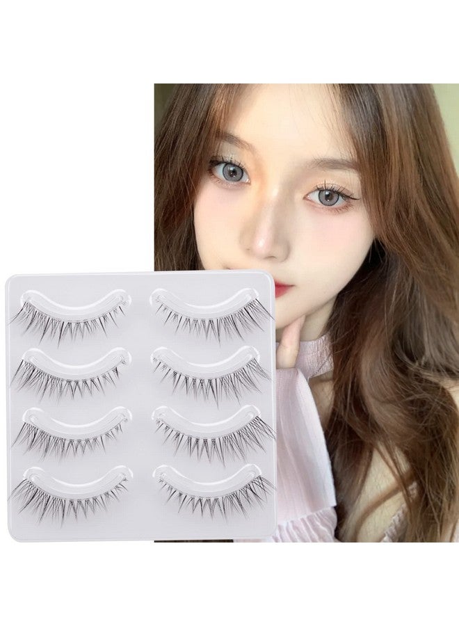 Daily Lashes 4 Pairs Natural Look False Eyelashes Natural Soft Lightweight Comfortable Short Lashes Strip Cross Clear Band Handmade False Eyelashes(Gt09)