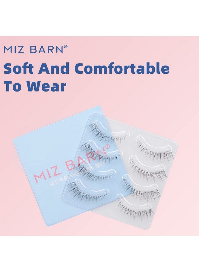 Daily Lashes 4 Pairs Natural Look False Eyelashes Natural Soft Lightweight Comfortable Short Lashes Strip Cross Clear Band Handmade False Eyelashes(Gt09)