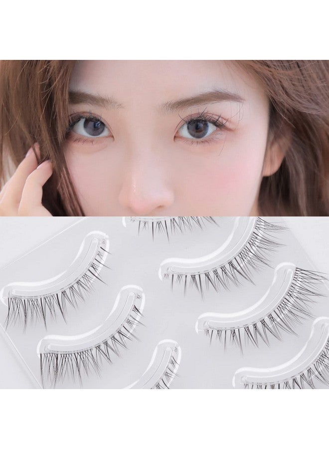 Daily Lashes 4 Pairs Natural Look False Eyelashes Natural Soft Lightweight Comfortable Short Lashes Strip Cross Clear Band Handmade False Eyelashes(Gt09)