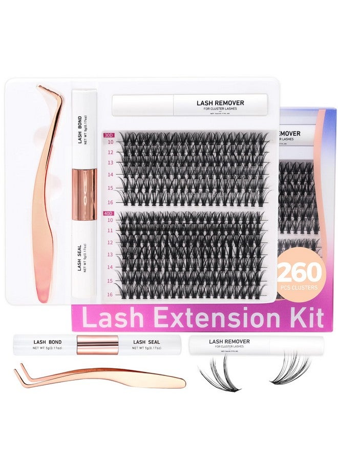 Diy Lash Extension Kit 260 Pcs Individual Cluster Lashes Kit 0.07D 1016Mm Mix 30D 40D Eyelash Extension Kit Lash Bond And Seal Glue Remover With Eyelash Tweezers (C Curl)