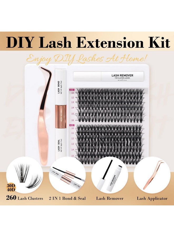 Diy Lash Extension Kit 260 Pcs Individual Cluster Lashes Kit 0.07D 1016Mm Mix 30D 40D Eyelash Extension Kit Lash Bond And Seal Glue Remover With Eyelash Tweezers (C Curl)