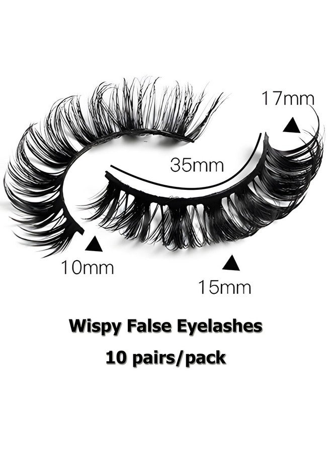 10 Pairs False Eyelashes Russian Strips Eye Lashes Wispy False Lash Fluffy Eyelash Extension Natural Look D Curly Volume Fake Eyelashes Reusable Eye Lash For Women Girls