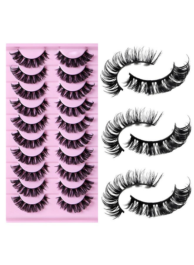 10 Pairs False Eyelashes Russian Strips Eye Lashes Wispy False Lash Fluffy Eyelash Extension Natural Look D Curly Volume Fake Eyelashes Reusable Eye Lash For Women Girls