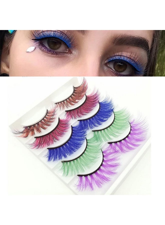 Colored Lashes Halloween Colorful Eyelashes Easter Faux Mink False Eye Lashes With Color Cosplay Long Dramatic Party Fake Eyelashes Extensions Makeup Tools 5 Pairs (Mq315Mm)