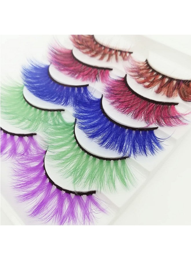 Colored Lashes Halloween Colorful Eyelashes Easter Faux Mink False Eye Lashes With Color Cosplay Long Dramatic Party Fake Eyelashes Extensions Makeup Tools 5 Pairs (Mq315Mm)