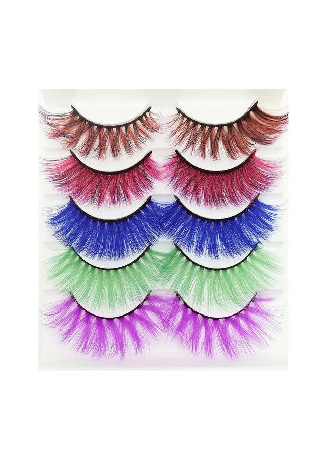 Colored Lashes Halloween Colorful Eyelashes Easter Faux Mink False Eye Lashes With Color Cosplay Long Dramatic Party Fake Eyelashes Extensions Makeup Tools 5 Pairs (Mq315Mm)