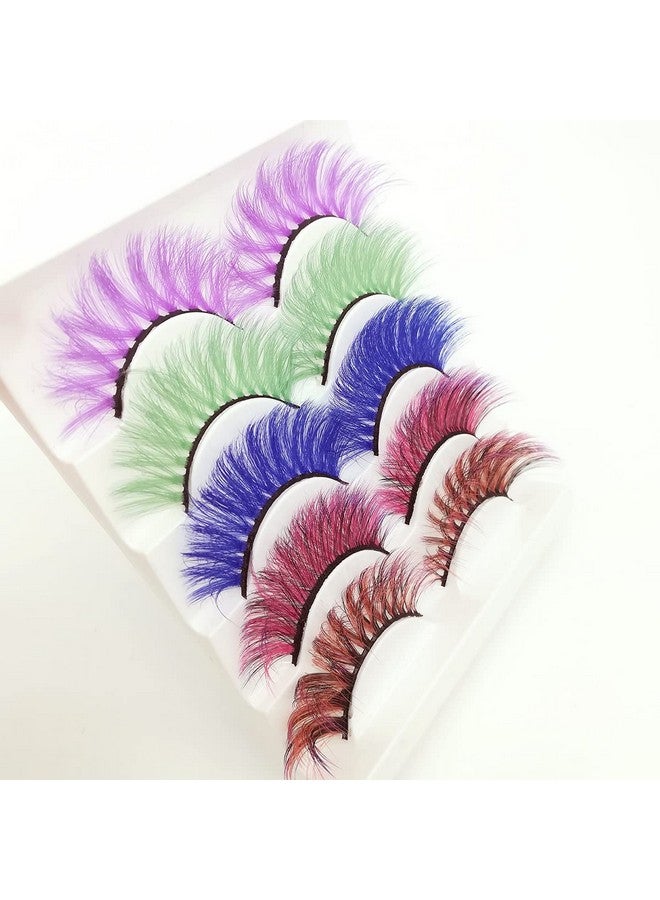 Colored Lashes Halloween Colorful Eyelashes Easter Faux Mink False Eye Lashes With Color Cosplay Long Dramatic Party Fake Eyelashes Extensions Makeup Tools 5 Pairs (Mq315Mm)