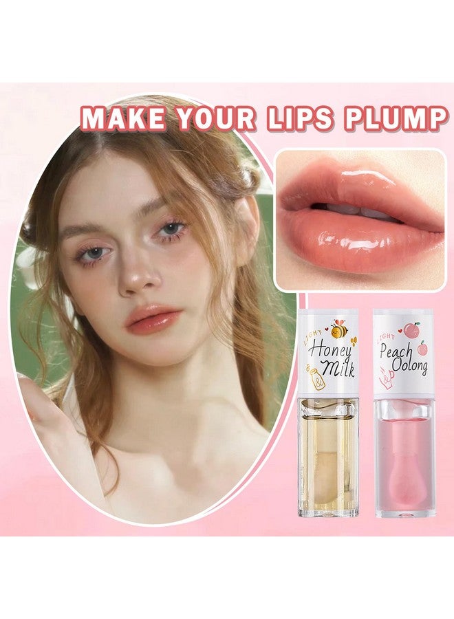 2 Pcs Hydrating Clear Lip Oil Jelly Honey Lip Gloss Korean Big Brush Lip Oil Gloss Longlasting Nourishing Lip Oils Plumping Lip Gloss Fresh Texture Clear Lip Gloss Lip Makeup
