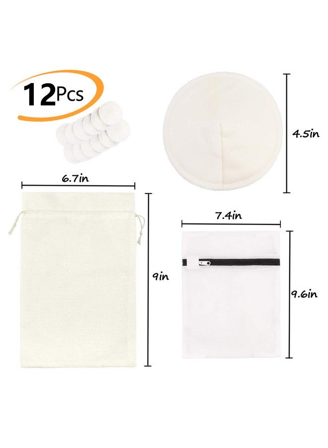 12 Pcs Washable Bamboo Nursing Pads Reusable Organic Breast Pads With Laundry Bag And Storage Bag Soft & Super Absorbent Perfect Baby Shower
