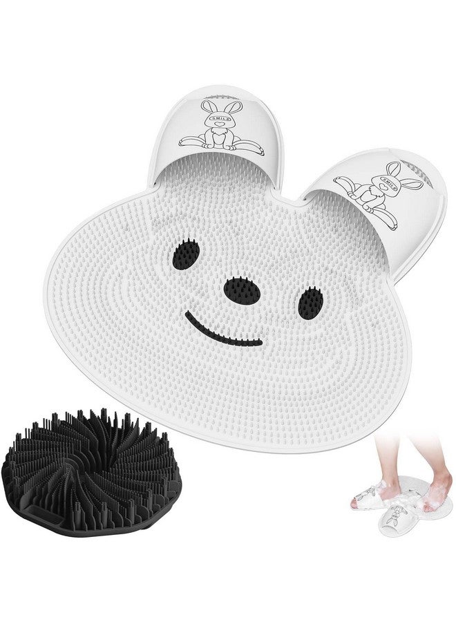 Shower Foot Scrubber Mat & Silicone Body Scrubber Set (2 Pcs) Rabbitshaped Silicone Foot Scrubber In Shower & Body Buffer Set (White+Black)