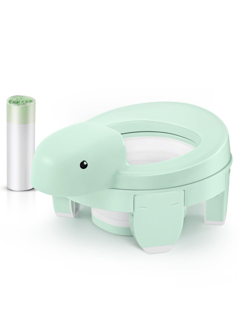 4 in 1 Potty Training Toilet for Kids, Portable Baby Toilet, Potty Training Toilet Seat with Lid and  Splash Guard, Including 20 Pcs Storage Bag, for Home, Travel (Green)