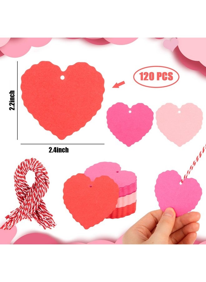 120Pcs Valentines Gift Tags Heart Shaped Tags With Strings Assorted Red Hanging Labels For Wedding Valentine'S Day Party Decorations