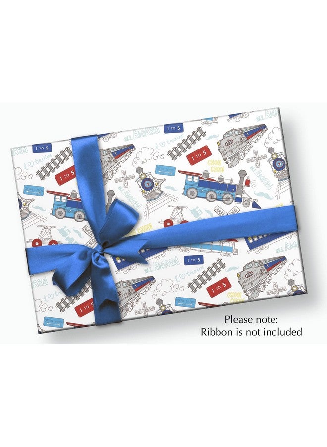 Train Birthday Party Gift Wrapping Paper Folded Flat 30 X 20 Inch (3 Sheets)