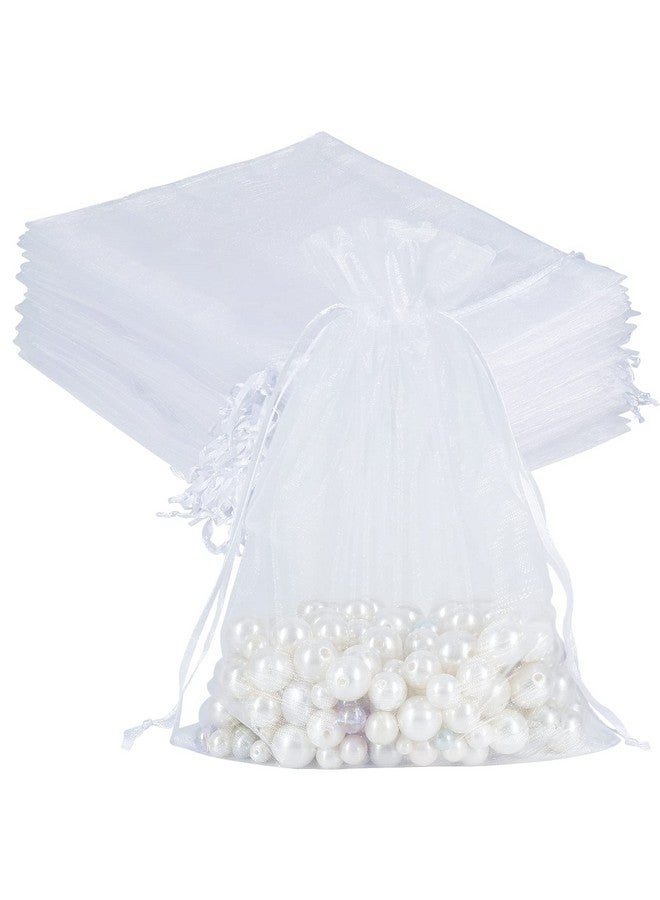 100Pcs Sheer Organza Bags White 6 X 9 Inches Christmas Wedding Shower Party Favors Gift Drawstring Bags Large Mesh Jewelry Pouches
