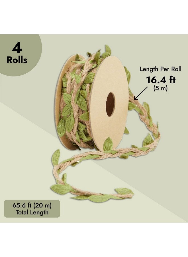 Burlap Leaf Ribbon Jungle Party Safari Party Fairy Party Enchanted Forest Decor Vines For Crafts (4 Rolls 65.6 Ft Total)