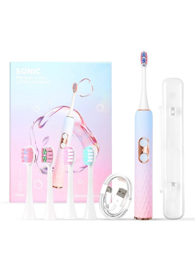 Electric Toothbrush Ipx7 Waterproof 9 Highefficiency Brushing Modes 4 Replacement Brush Heads 2Month Battery Life Fast Charging Gradient Pink