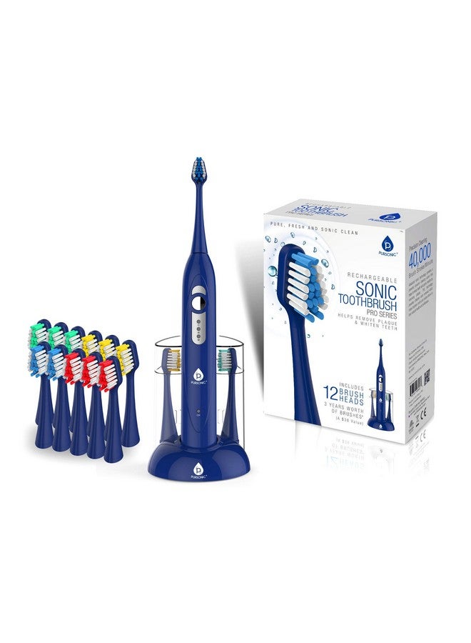 S430 High Power Rechargeable Electric Sonic Toothbrush With 12 Brush Heads & Storage Charger Blue